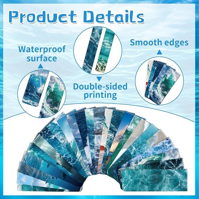 48Pack Magnetic Bookmarks for Reading Women Men Teacher Book Lovers Gifts, Bookmarks Bulk Personalized Bookmark Magnet Bookmark Clips Cute Pretty Funny Book Markers (Sea)