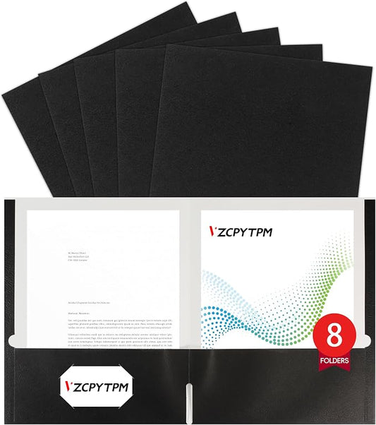 8 Packs Black Two Pocket File Folders,File Folder Letter Size,8.5x11Inches File Folders for Office,School and Home,Organizer File Folder
