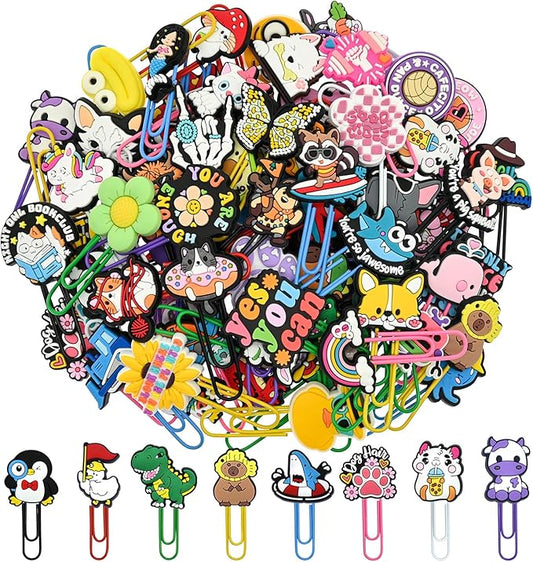Cute Paper Clips, 40Pcs Random Paper Clips Bulk Colorful Fancy Metal Paperclips Funny Desk Decoration Bookmarks Clamp Cool Book Binder Clip Planner Clip for Paperwork Office Supplies Book Club Gifts