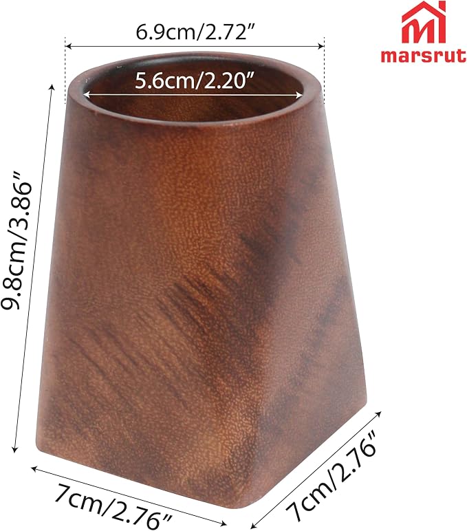 Wooden Pencil Holder, Walnut Wood Pen Cup, Desk Accessories, 4 Inch Organizer Caddy Stand, Vintage Rustic Box for Desktop, Men Supplies, Makeup Brushes, Stationery, Offices Decoration (Dark Brown)