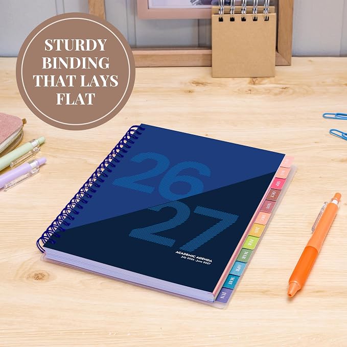 Rileys Academic Planner 2026-2027, Daily, Weekly & Monthly Planner, July 2026 - June 2027, Student Notes Pages, Twin-Wire Binding, Weekly Agenda for School & Work (8 x 6-Inches, Geographic, Blue)