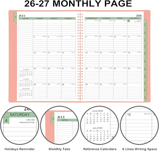Planner 2026-2027 - 11.38'' x 8.74'', Weekly & Monthly Planner Notepad 2026-2027, JUL. 2026 - JUN. 2027, Appointment Book, 60 Minutes Interval, Monthly Tabs, Faux Soft Leather, Spiral Bound - Rose Golden