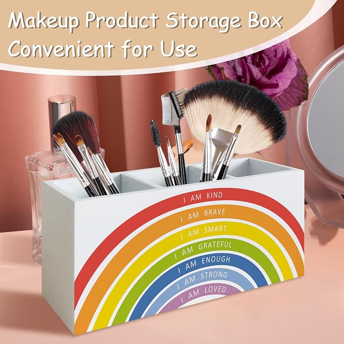 Boho Rainbow Positive Affirmations Pen Pencil Holder for School Classroom Office Desk, Book Center Calming Corner Playroom Decor, Inspirational Makeup Brush Toothbrush Holder Organizer