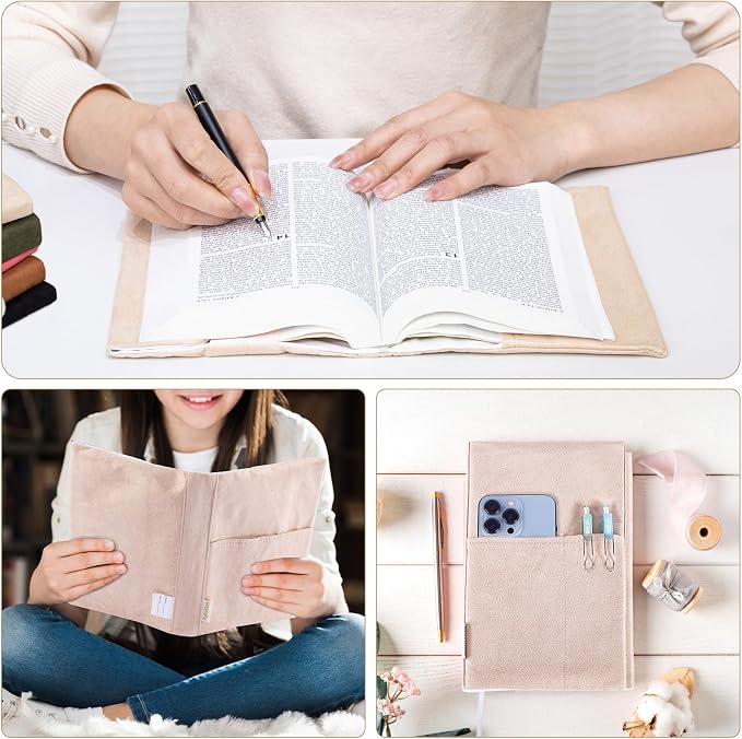 APLUFINE Velvet Book Cover for Paperbacks, Reusable Fabric Book Cover with Pockets, Adjustable Book Protector for Softcover Books, Journals & Bibles