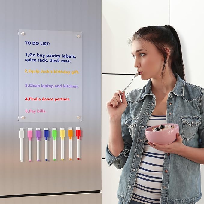 Neatsure Acrylic Magnetic Dry Erase Board for Fridge, Clear Whiteboard for Refrigerator, Notepad Memo to Do/Grocery List White Board, w/ 8 Colors Markers, 12"x9"