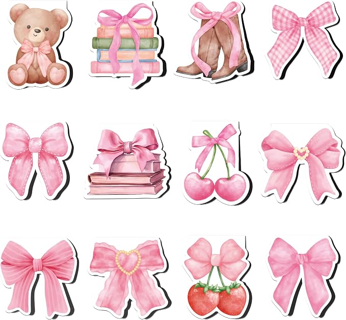 Pink Bows Coquete Magnetic Bookmarks: 12 Pcs Cute Pink Bow Magnet Book Marks, Pretty Book Markers Page Clips for Reading, Gifts for Women Girls Students Book Lovers Office School Supplies