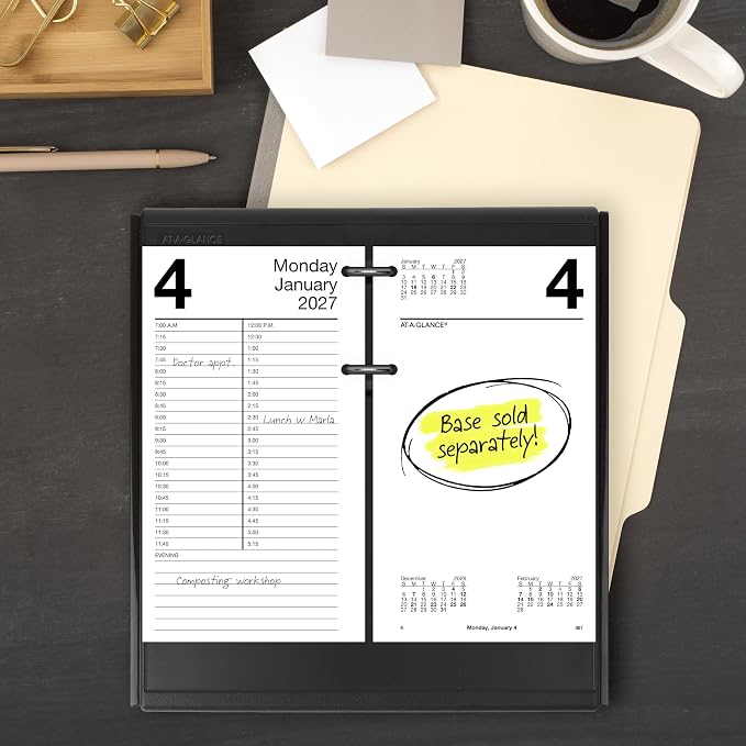 AT-A-GLANCE 2027 Desk Calendar Refill for E2100 Base, Daily Desk Pad Refill, 4.5" x 8", Standard, Loose-Leaf (E2105027)