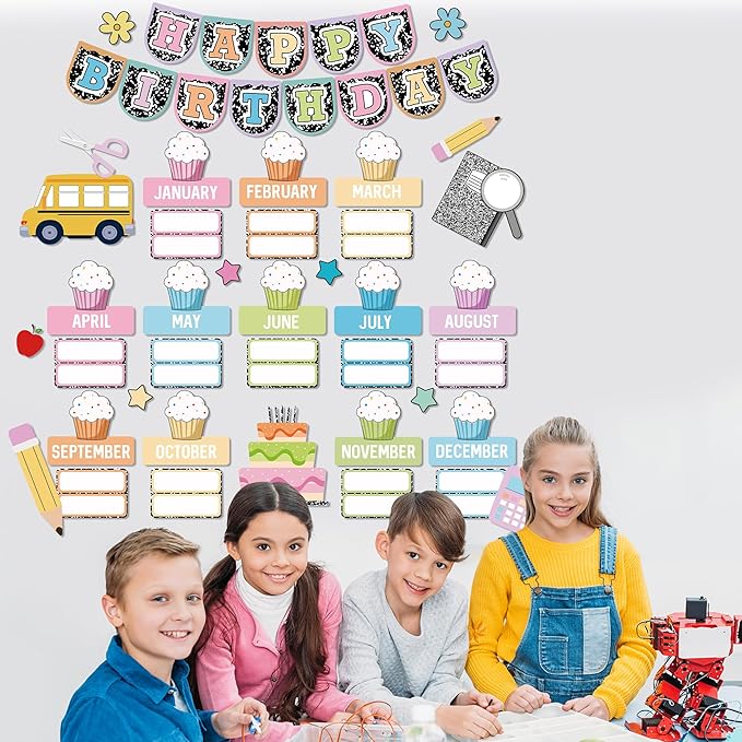 Classroom Composition Birthday Bulletin Board Set Composition Notebook Name Tags and Cutouts First Day of School Wall Door Display Classroom Craft for Teacher Supplies