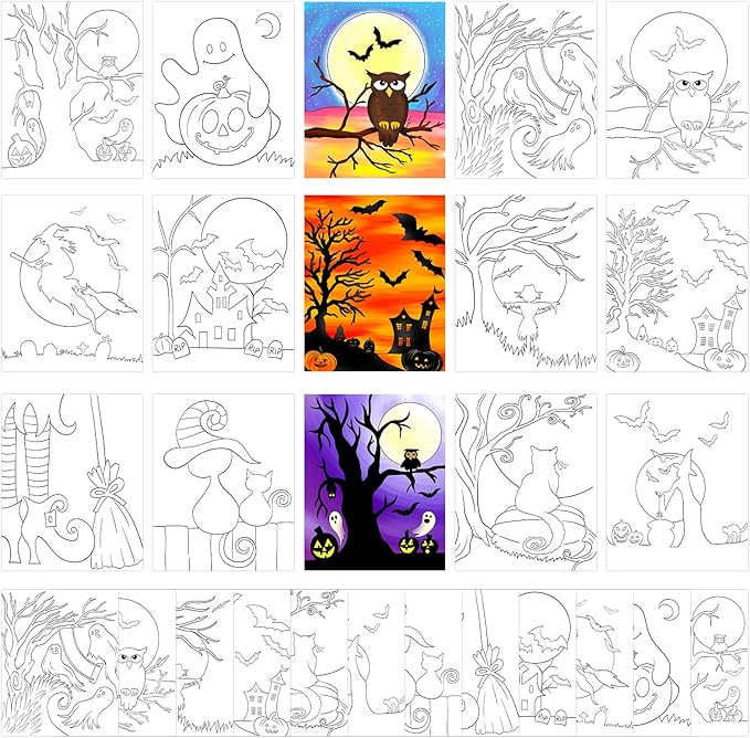 COCHIE 36PCS 8x10 Inches Halloween Coloring Pages for Kids, Bulk Color Your Own Halloween Paper Crafts Party Favors, Small Coloring Sheets Holiday Gifts