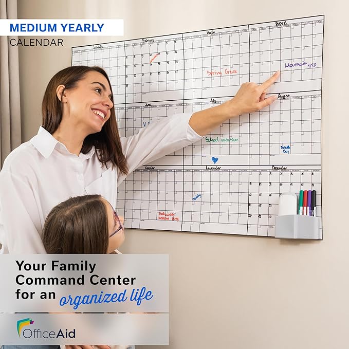 Yearly Large Dry Erase Calendar Wall Planner, 24x36, 12 Month Undated Reusable Laminated Wall Calendar, Blank Erasable Task Organizer with Notes for Office, Classroom & Home