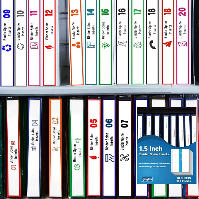gisgfim 20 Sheets Binder Spine Inserts 1-1/2 Inch Spine Width White Binder Labels 92LB Printable Side Identifiers for Inkjet Laser Printers Cardstock View Binders Labels 5 Inserts/Sheet