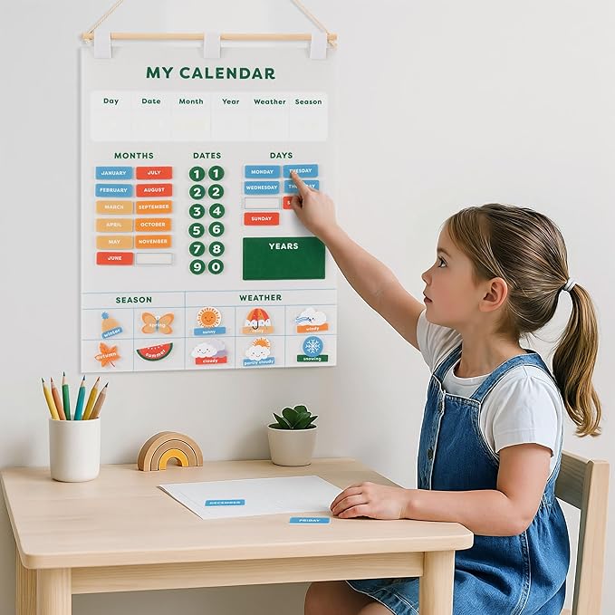 Beautiful Toddler and Kids Calendar - Perfect Homeschool Supplies With Months, Days of the Week, Season and Weather - Cute Play Room Decor Essentials for Preschool Learning & Organization