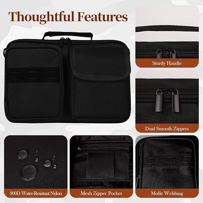 Tactical Bible Cover for Men, Bible Carrying Case with Multiple Pockets & Top Handle & Shoulder Strap & MOLLE System, Bible Bag for Church, Study, Travel, Bible Protector and Christian Gift (Black)