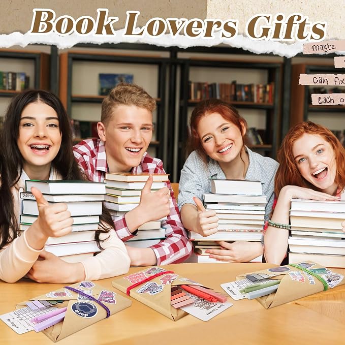 6 Set Blind Date with a Book Gift Box Supplies Includes Romance Book Stickers Kraft Paper Ballpoint Pens Highlighters and More for Bookish Librarian Readers Lovers Club Valentine's Gift