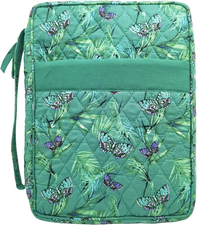 DIWI Quilted Bible Cover Large Sizes 10 X 7 X 2.75 Inches Good Book Case Teal Color (L, C1 Butterfly Green)