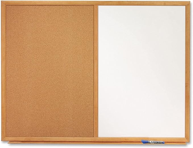 Quartet Combination Whiteboard & Corkboard, 4' x 3' Combo White Board & Cork Board, Oak Finish Frame (S554)