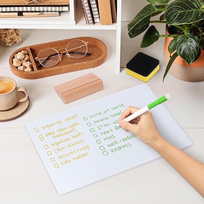 Small Dry Erase Board - 6PCS Whiteboards for Classroom Supplies with 60 Markers and 6 Erasers, Portable Double Sided Lapboard with Wood Base for Students Teachers School Accessories (11 x 8 in)