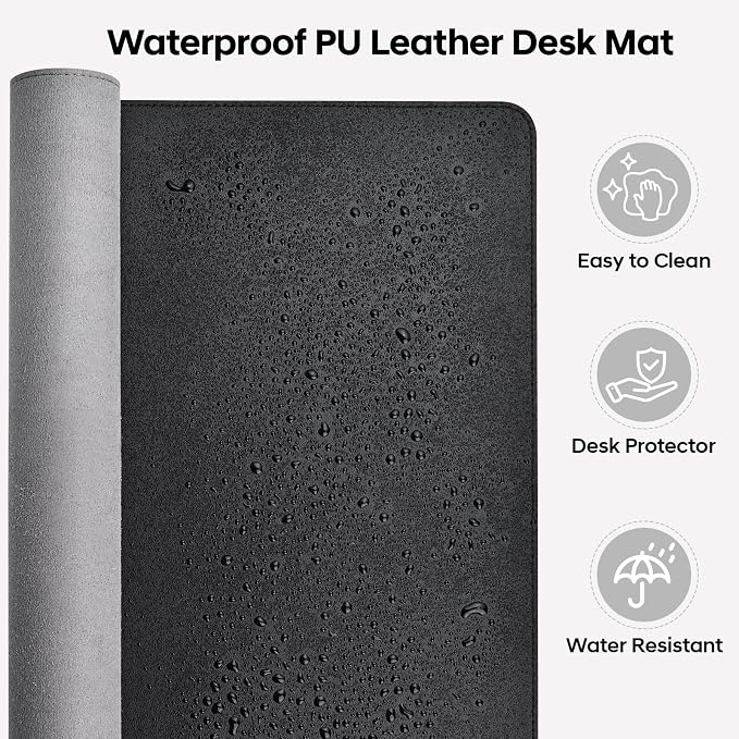 Leather Desk Pad Protector, Office Desk Mat, Large Mouse Pad, Non-Slip PU Leather Desk Blotter, Waterproof Computer Desk Writing Pad for Office and Home (Black, 31.5" x 15.7")