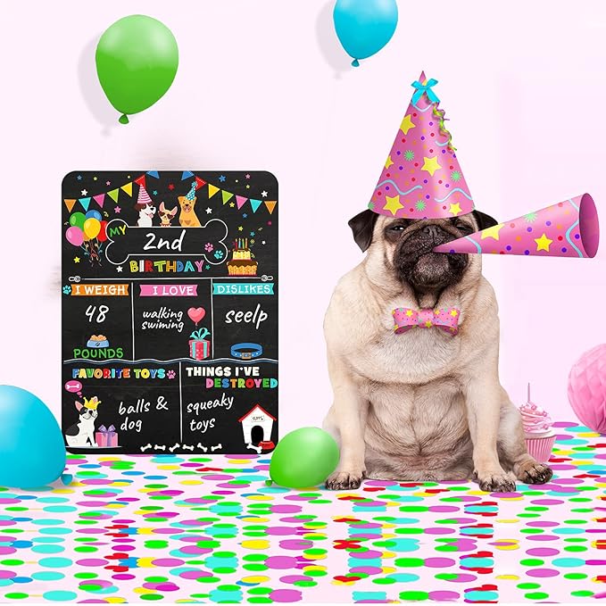 Tenare Dog Birthday Chalkboard Sign Pet Birthday Milestone Board Colorful Puppy Monthly Reusable Double Sided Doggy Chalkboard Sign for Photo Props Party Supplies Decoration 13.7 x 10 Inch