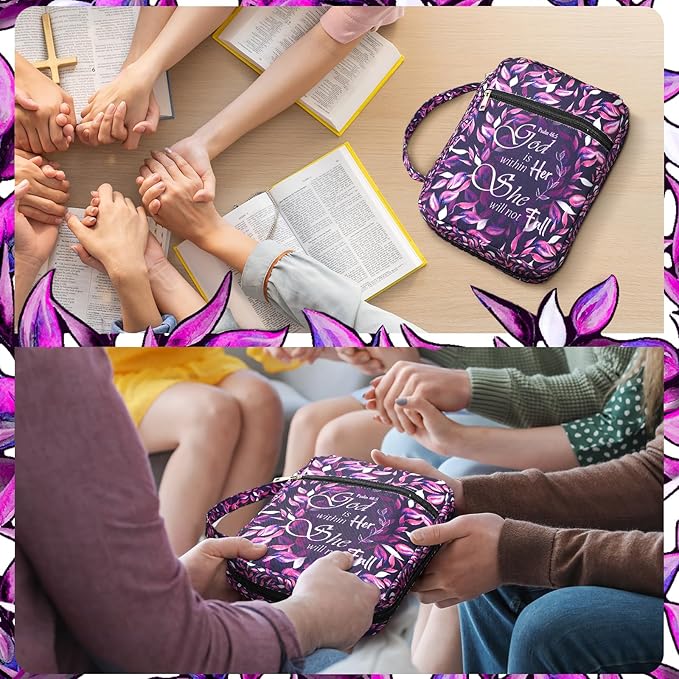 Laumoi Bible Cover Case for Women 10'' Leaves Carrying Book Case, God is Within Her She Will Not Fall, Bible Cover Bag for Study Christian Gift