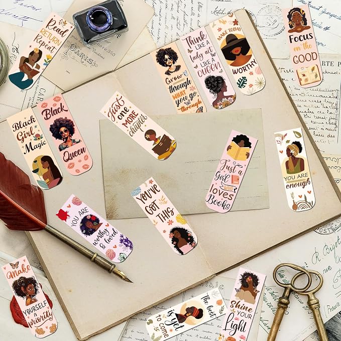 Wxiben Black Girl Magnetic Bookmark - 30 Pcs Black Women Inspirational Quotes Book Mark Magnets Reading Bookmarks Magnetic African American Women Book Markers Page Clip for Students Teachers Gifts