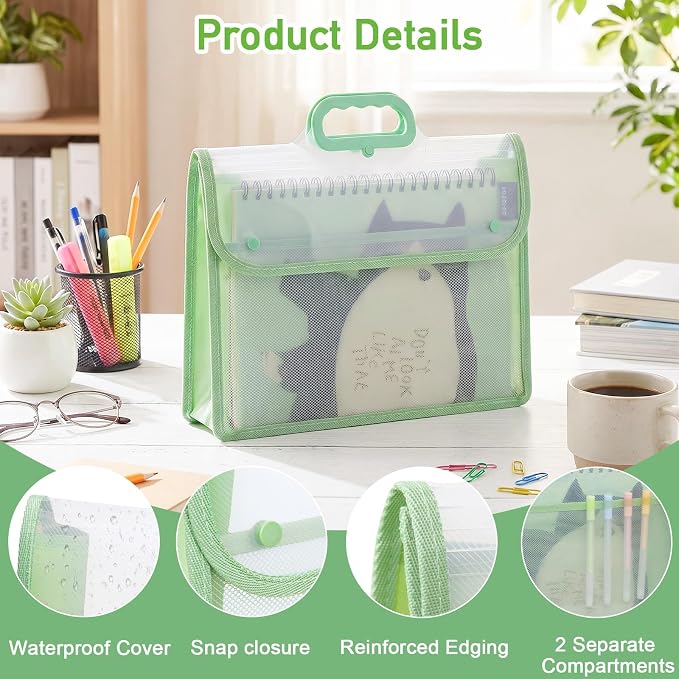 SAYEEC Plastic Expanding File Folder Portable Folders with Handle Transparent File Folder Organizer Large Capacity Document Organizer Briefcase Storage Bag for Office Home, Fit Letter/A4 Size (2 Pack)