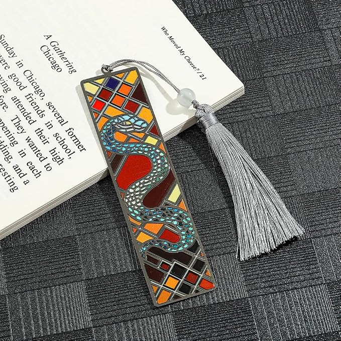 feimeng jewelry Gothic Horror Snake Bookmark with Tassel Gifts for Book Lovers - Unique Brass Book Mark Reading Supplies, Book Accessories for Women Men