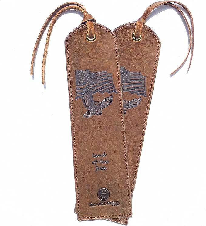Sovereign-Gear Premium Leather Bookmark | Elegant Smart Bookmark for Men and Women | 2-Pack Leather Bookmarks with USA Flag & Eagle for Readers, Writers, and Book Lovers (7x2)