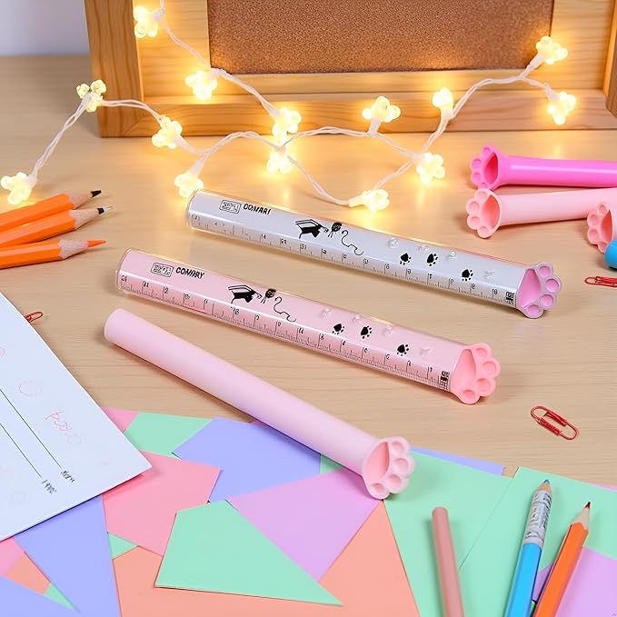 2 Pieces (15 cm) Cute Cat's Paw Straighter Ruler, Plastic Clear Student Ruler, for DIY Drawing/Line Drawing/Measuring/School/Home/Office Supplies, Children's Gifts Drafting Tools and Drafting Kits