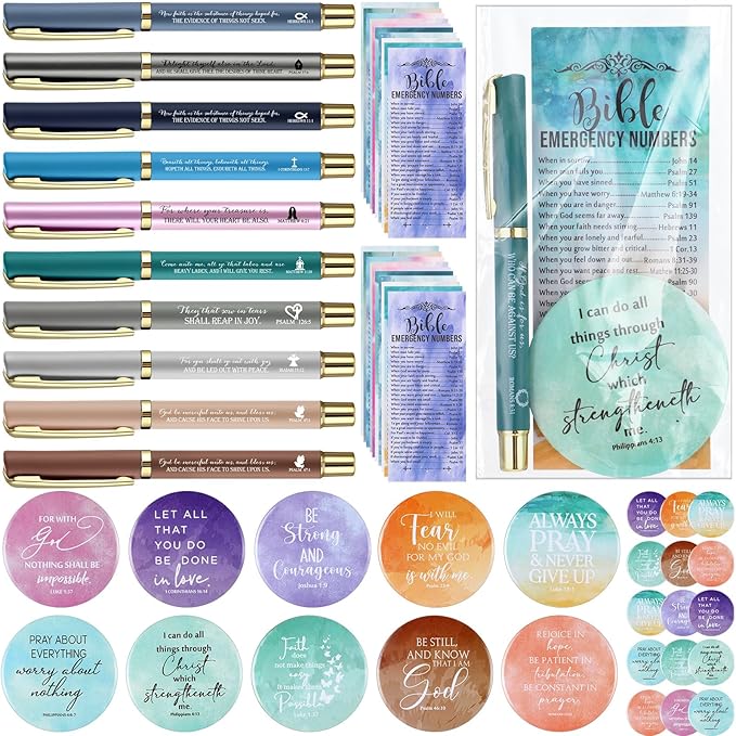 Sayglossy 50 Sets Mother's Day Women Christian Gifts Bulk Bible Verse Gel Pens Religious Compact Mirrors Emergency Bookmarks for Mother Grandmother Daughter Bible Study Group (Rendering Color)