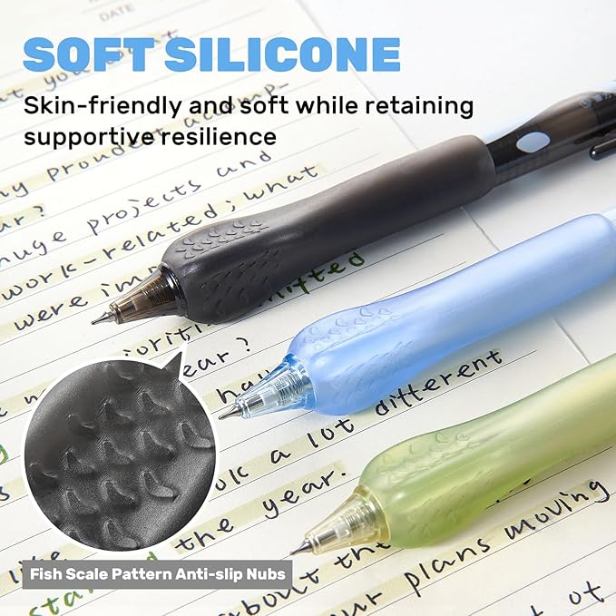0.7mm Fine Point Gel Pens with Ergonomic Grip - Smooth Writing Black Ink, Retractable Click Pen, 5 Pens + 6 Refills Pack, Great Gift for Office, School, Nurses & Adults