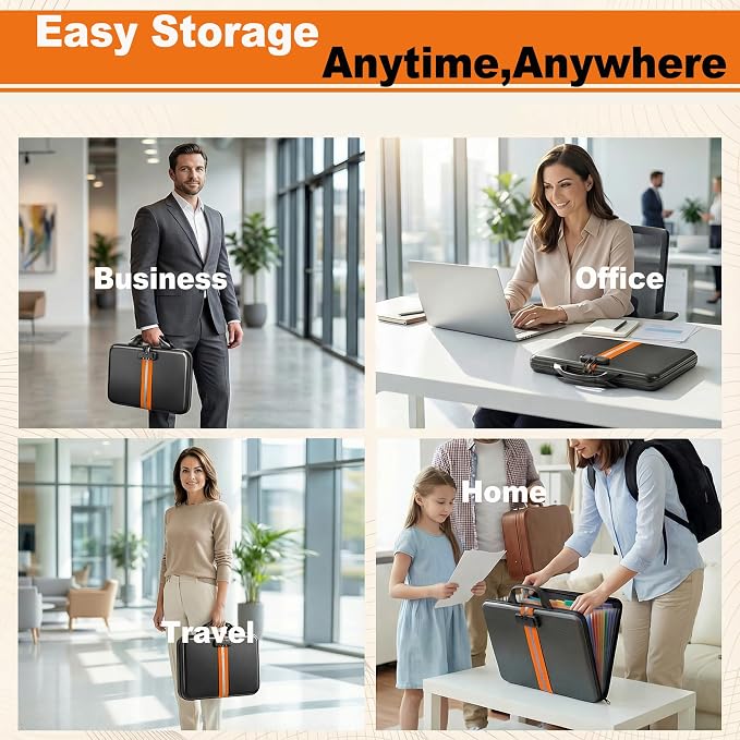 Fireproof Document Organizer with Lock, Rigid EVA File Box with 13-Pocket Accordion Folder for Important Documents & Tablets under 11", Lightweight Safe Storage for Home, Office & Travel (Small Size)