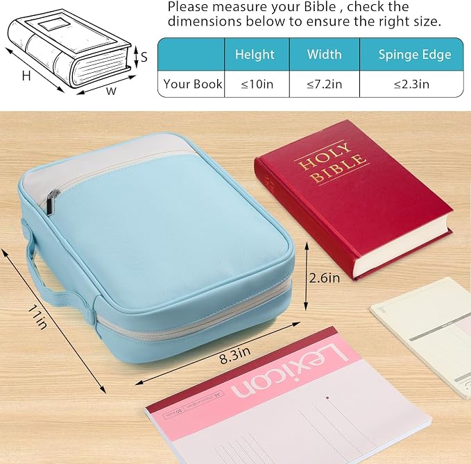 GERMUN Bible Cover with Durable Handle, Carrying Book Case Church Bag Bible, Protective with Zippered Pocket, Bible Accessories Supplies, Book Protector for Book Lovers, WhiteBlue