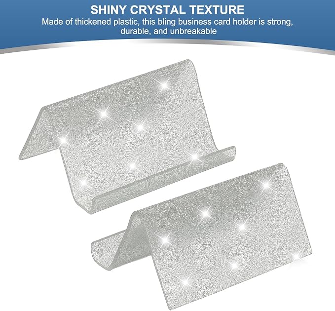 PATIKIL Business Card Holder for Desk, 2Pcs Acrylic Business Card Holders Shine Card Stand Organizer Cards Display for Office Exhibition, Silver Tone