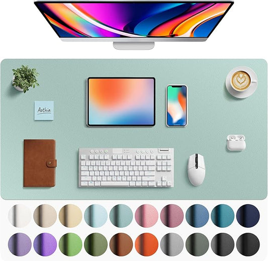 Aothia Faux Leather Desk Mat - Large Mouse Pad, Non-Slip PU Leather Blotter, Waterproof Writing Surface for Office and Home (Light Blue, 40" x 24")
