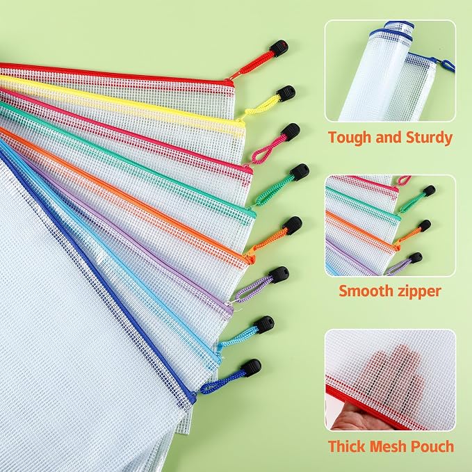 24 Pcs Mesh Zipper Pouch Bags, A3, 17x12 in Extra Large Zipper Bags, Puzzle Storage Bags, Reusable Zippered Pouches for Organizing, Board Game Organization,Office Supplies, Travel Toiletries