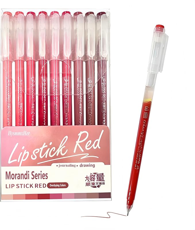 9 Colored Gel Pens Set, 0.6mm Fine Point for Black Paper & White Paper, Pens for Journaling, Adult Coloring Books, Bible, Drawing, Note Taking, Art & Journaling Supplies (Lip Glaze Red)