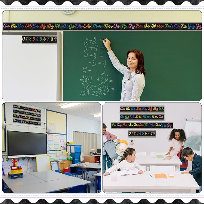 Set of 9 Cursive Writing Bulletin Board Cursive Alphabet Wall Strip for Teacher Supplies, Classroom Teaching Tool, Homeschooling, Kids Education (Vibrant)