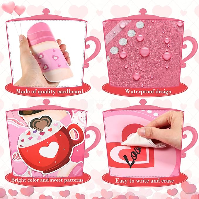Epakh Valentines Bulletin Board Decorations Set Heart Paper Cutouts Pink Red Love Cardboard Cutouts I Love You a Latte Coffee Classroom Decorations for Door Chalkboard Wall School Party Supplies