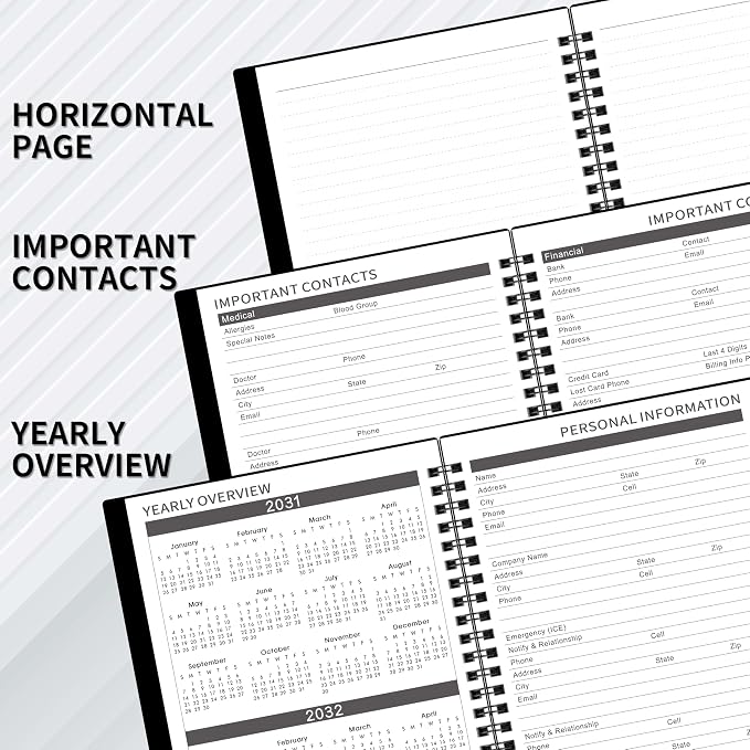 2027-2031 Monthly Planner/Calendar - Jan. 2027 - Dec. 2031, Monthly Planner, 5 Year, 6.2" x 8.3", Multi Year Calendar 2027-2031 with Twin-Wire Binding, Tabs, Storage Pocket - Black