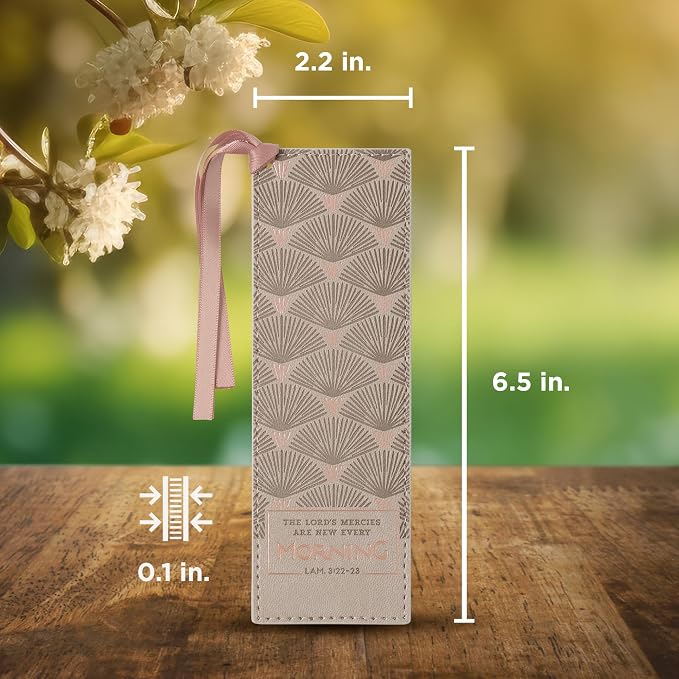 Christian Art Gifts Vegan Faux Leather Scripture Bookmark: The Lord's Mercies are New Every Morning - Lamentations 3:22-23 Inspirational Bible Verse, Heat-Debossed, Reading Accessory w/Tassel, Gray