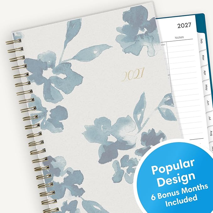 Blue Sky 2027 Weekly and Monthly Planner Calendar, January 2027 - December 2027, 5" x 8", Flexible Frosted Cover, Laminated Tabs, Durable Twin Wire Binding, Bakah Blue