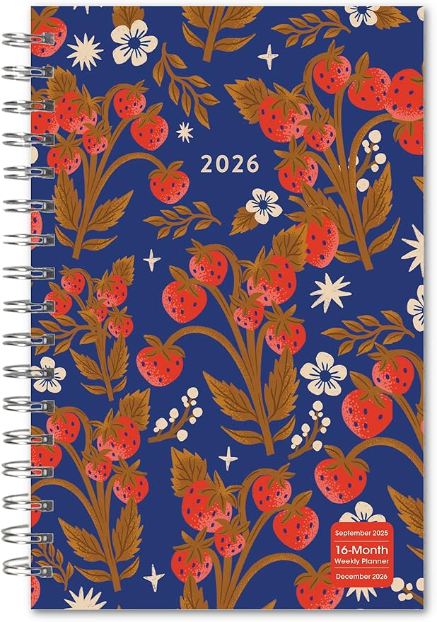 2026 Weekly & Monthly Planner, Botanical Fruit and Floral Design, 12-Month Engagement Calendar: 2026, 6" x 9", Strawberry Fields