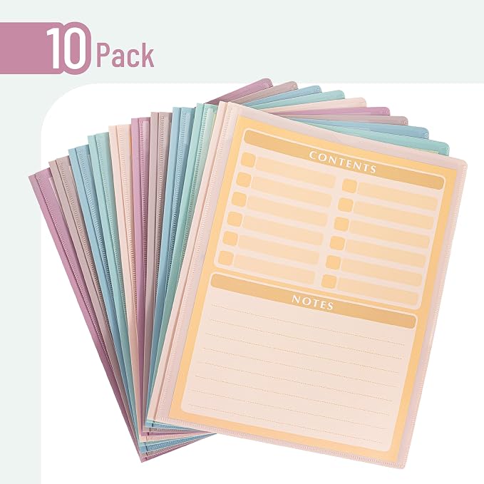Mr. Pen- Plastic Folders with Pockets and Prongs, 10 Pack, Letter Size, Assorted Pastel Colors, Flexible Plastic Folders with Prongs, Clear Front Pocket, Card Slot & Color-Coded Cover Papers