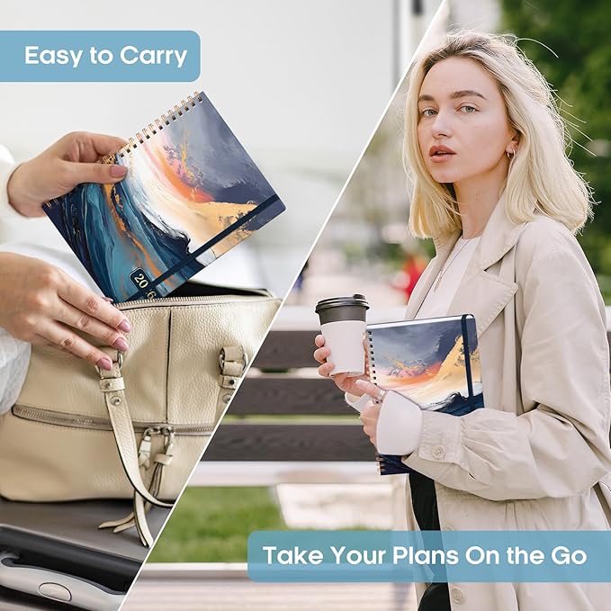 2026 Planner, Weekly and Monthly Calendar Planner Book, January 2026 - December 2026, Hardcover Spiral Planner with Monthly Tabs, Notes Pages, Perfect for Women & Men, A5 (6.4" x 8.5") - Abstract