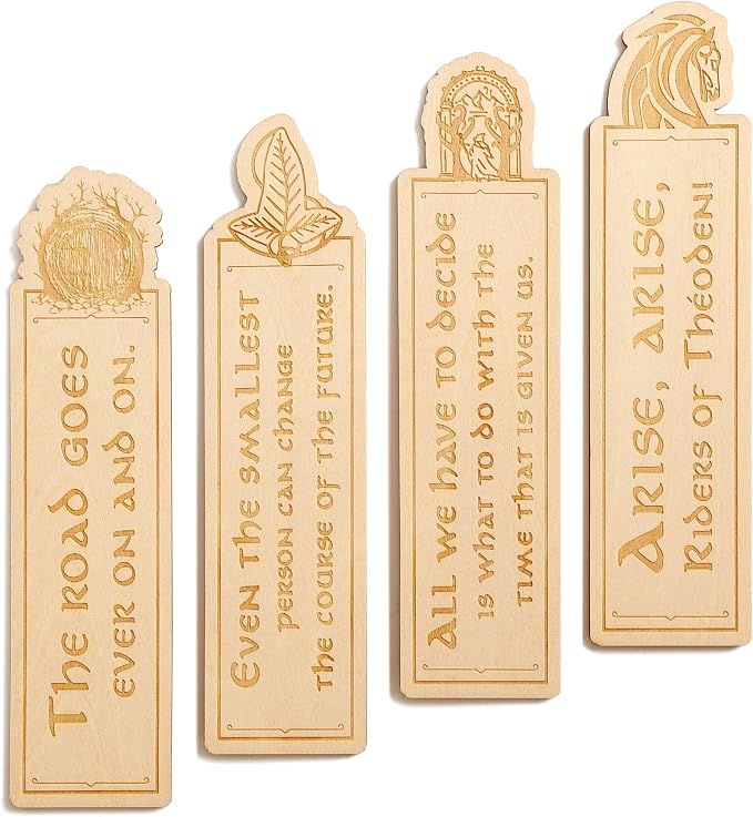 Lord of Rings Bookmarks Iconic Quote Engraved Wooden Book Markers for Tolkien Fans & Bookish Themed Reading Accessories
