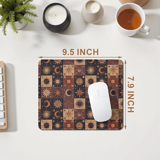 Boho Witchy Gothic Sun and Moon Stars Mouse Pad, Astrology Gifts for Women Men, Whimsical Mystical Celestial Mouse Pad for Home Office Computer Gaming Desk Essentials, 9.5x7.9 Inch