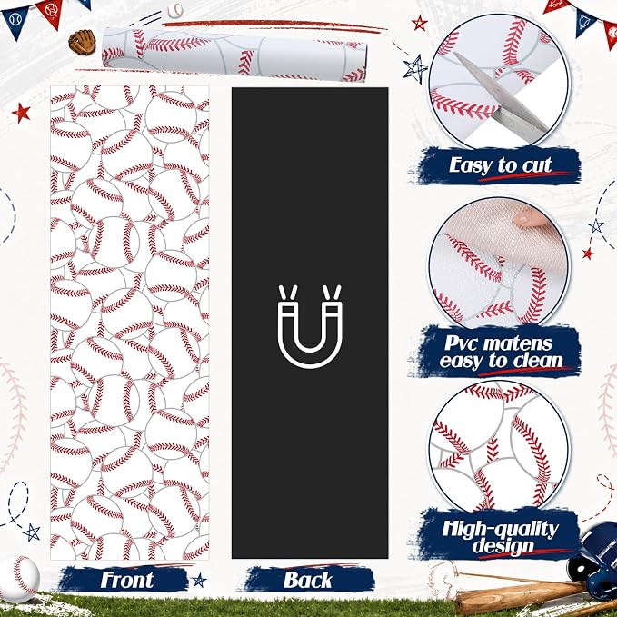 Kingdder 22 Pcs Baseball Theme Locker Accessories Kit Magnetic Locker Wallpaper Mirror Whiteboard Marker Pen Holder Magnet Hook Baseball Rug String Light for Back to Essentials Decoration