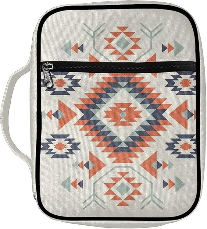 Suobstales Aztec Style Bible Cover Case Tribal Geometry Print Carrying Book Case Church Bag Bible Protective with Handle,Gift for Men, Women, Father, Mother