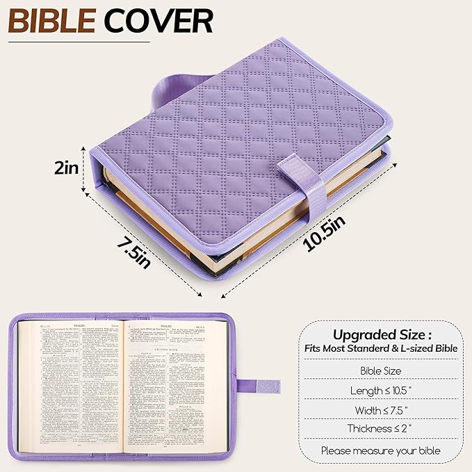Large Bible Bag with Bible Cover Case for Women,Color-Blocking Bible Carrying Case,Church Tote Bag with Shoulder Strap for Bible Study Supplies,Christian Gifts for Women(Purple